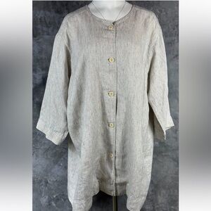 Eileen Fisher shirt Organic Linen Slub Stripe Button Front‎ Tunic top